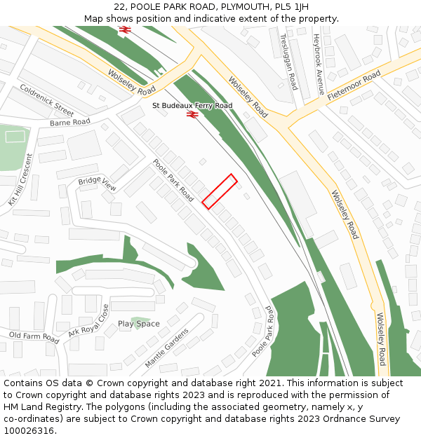 22, POOLE PARK ROAD, PLYMOUTH, PL5 1JH: Location map and indicative extent of plot