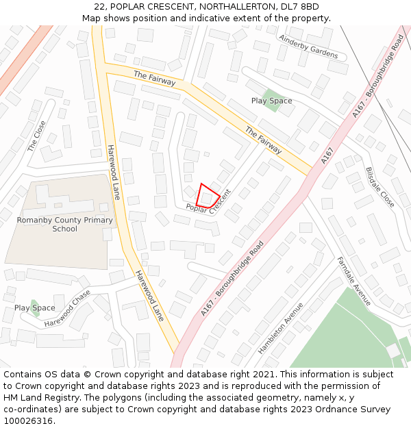 22, POPLAR CRESCENT, NORTHALLERTON, DL7 8BD: Location map and indicative extent of plot