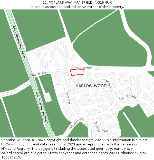 22, POPLARS WAY, MANSFIELD, NG18 4UX: Location map and indicative extent of plot