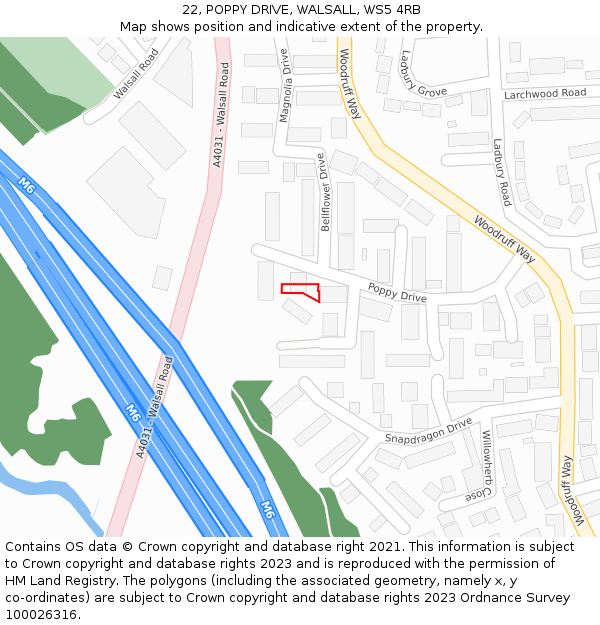 22, POPPY DRIVE, WALSALL, WS5 4RB: Location map and indicative extent of plot
