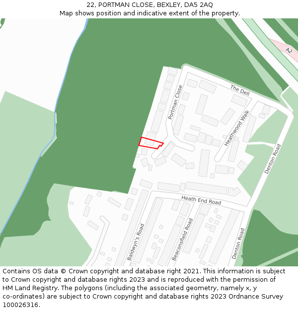 22, PORTMAN CLOSE, BEXLEY, DA5 2AQ: Location map and indicative extent of plot