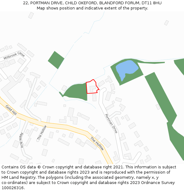 22, PORTMAN DRIVE, CHILD OKEFORD, BLANDFORD FORUM, DT11 8HU: Location map and indicative extent of plot