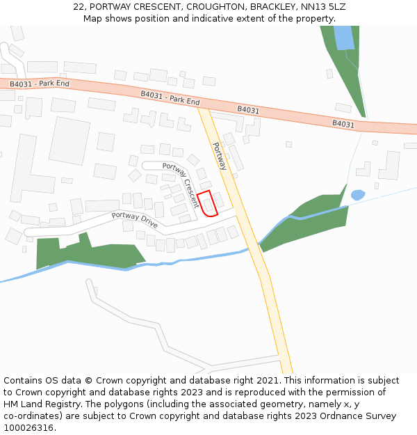 22, PORTWAY CRESCENT, CROUGHTON, BRACKLEY, NN13 5LZ: Location map and indicative extent of plot