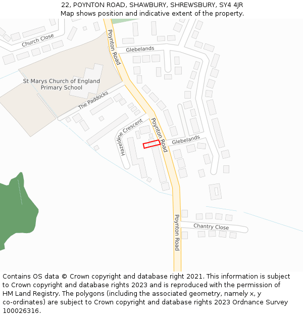 22, POYNTON ROAD, SHAWBURY, SHREWSBURY, SY4 4JR: Location map and indicative extent of plot