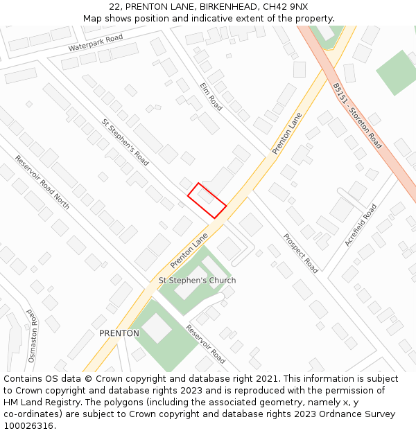 22, PRENTON LANE, BIRKENHEAD, CH42 9NX: Location map and indicative extent of plot