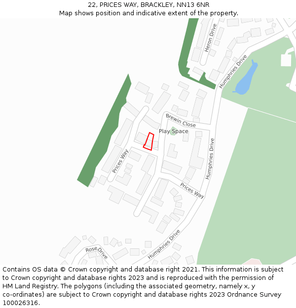 22, PRICES WAY, BRACKLEY, NN13 6NR: Location map and indicative extent of plot