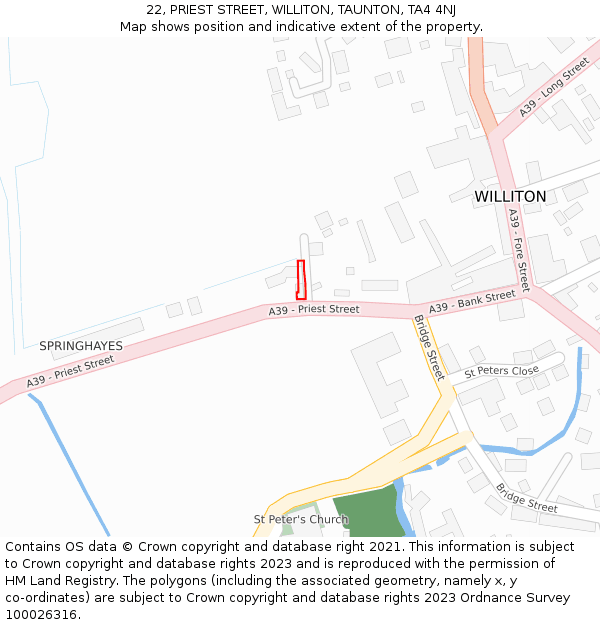 22, PRIEST STREET, WILLITON, TAUNTON, TA4 4NJ: Location map and indicative extent of plot