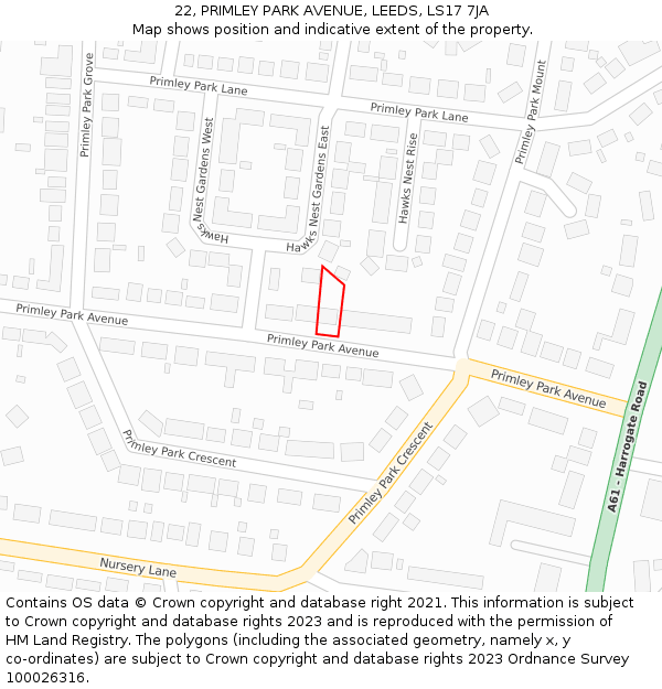 22, PRIMLEY PARK AVENUE, LEEDS, LS17 7JA: Location map and indicative extent of plot