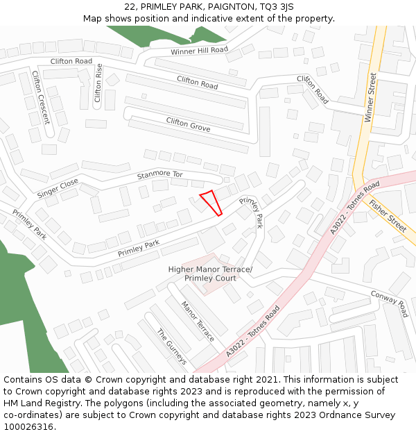 22, PRIMLEY PARK, PAIGNTON, TQ3 3JS: Location map and indicative extent of plot