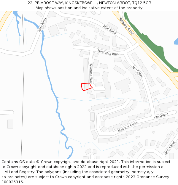 22, PRIMROSE WAY, KINGSKERSWELL, NEWTON ABBOT, TQ12 5GB: Location map and indicative extent of plot