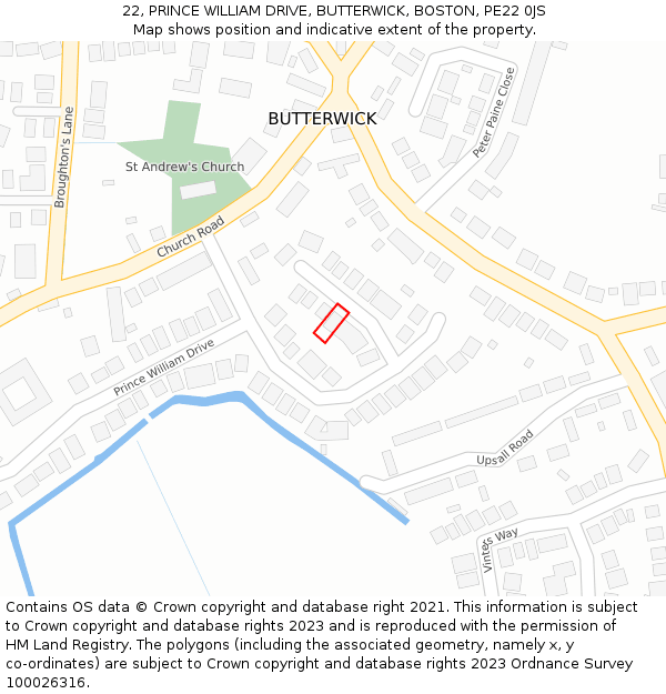 22, PRINCE WILLIAM DRIVE, BUTTERWICK, BOSTON, PE22 0JS: Location map and indicative extent of plot