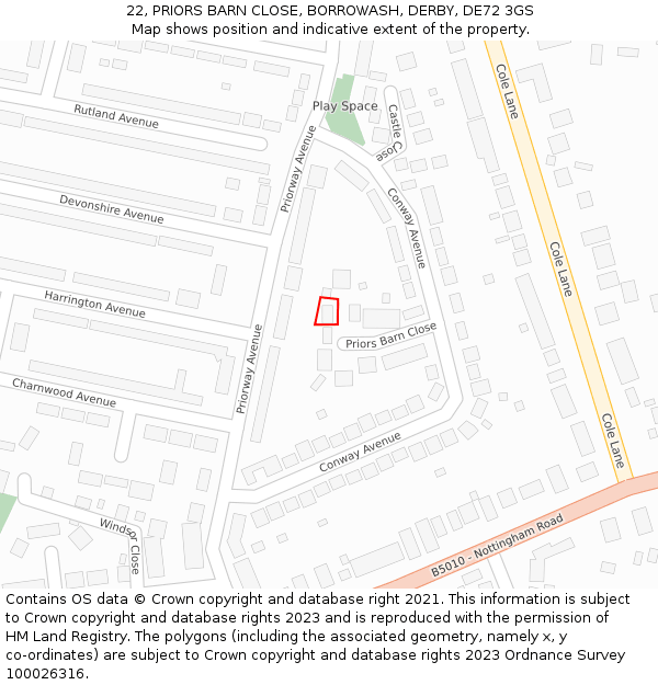 22, PRIORS BARN CLOSE, BORROWASH, DERBY, DE72 3GS: Location map and indicative extent of plot