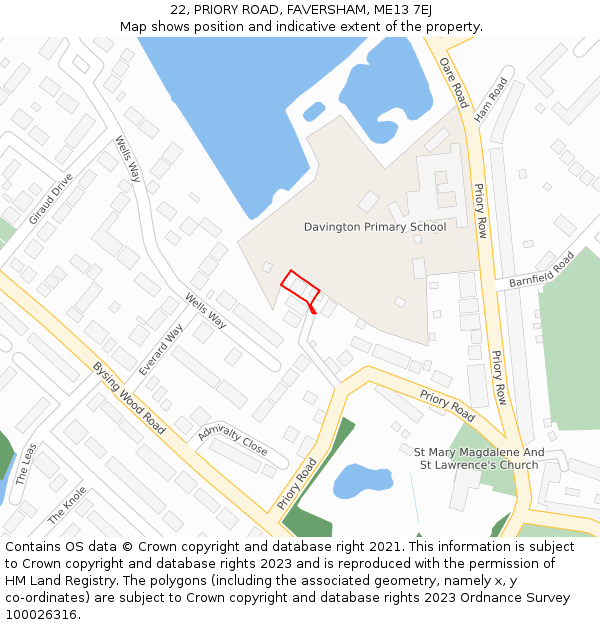 22, PRIORY ROAD, FAVERSHAM, ME13 7EJ: Location map and indicative extent of plot