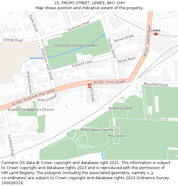 22, PRIORY STREET, LEWES, BN7 1HH: Location map and indicative extent of plot