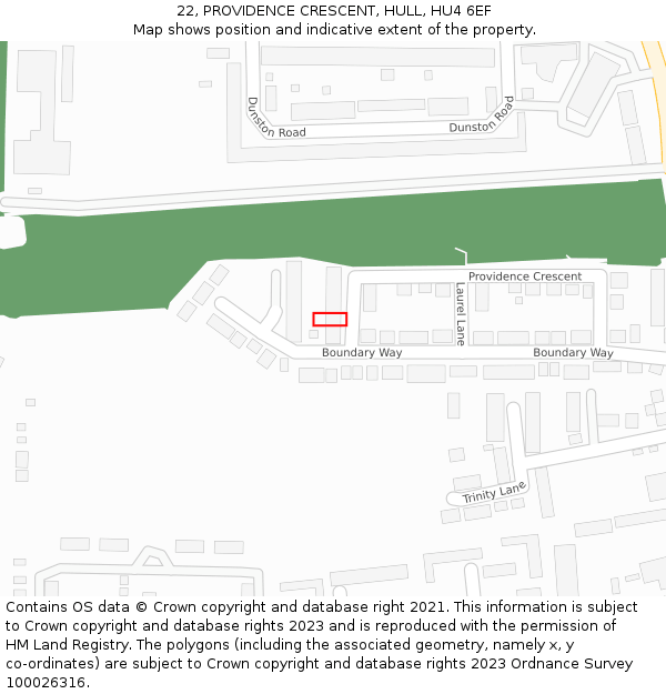 22, PROVIDENCE CRESCENT, HULL, HU4 6EF: Location map and indicative extent of plot