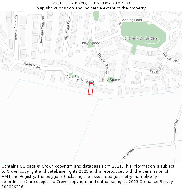 22, PUFFIN ROAD, HERNE BAY, CT6 6HQ: Location map and indicative extent of plot