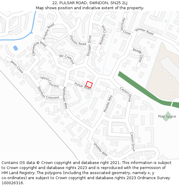 22, PULSAR ROAD, SWINDON, SN25 2LJ: Location map and indicative extent of plot