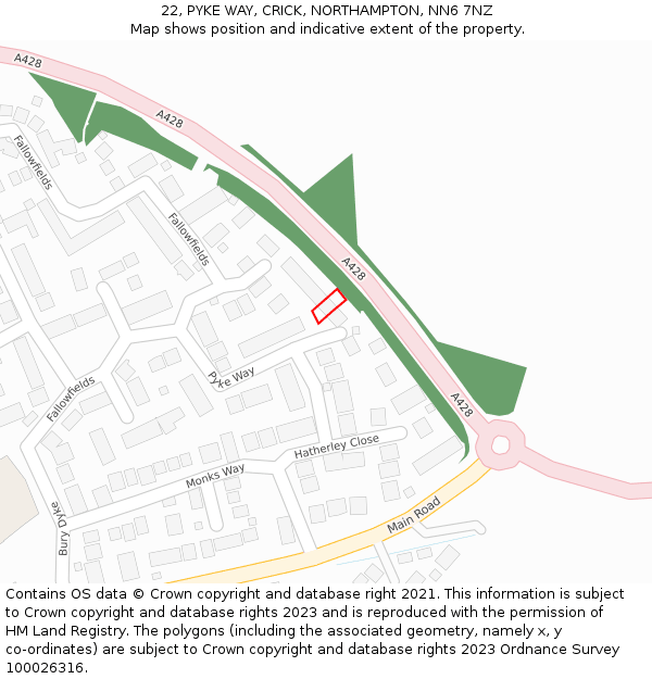 22, PYKE WAY, CRICK, NORTHAMPTON, NN6 7NZ: Location map and indicative extent of plot