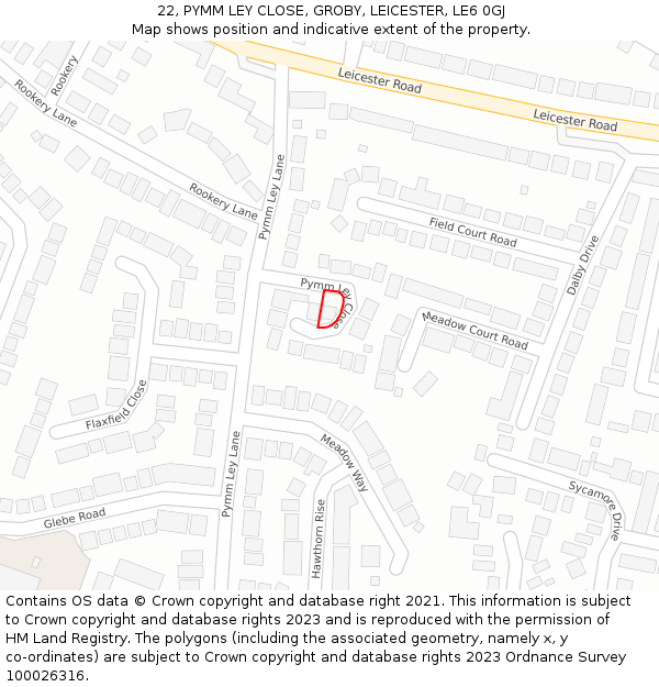 22, PYMM LEY CLOSE, GROBY, LEICESTER, LE6 0GJ: Location map and indicative extent of plot