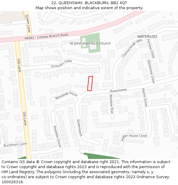 22, QUEENSWAY, BLACKBURN, BB2 4QT: Location map and indicative extent of plot