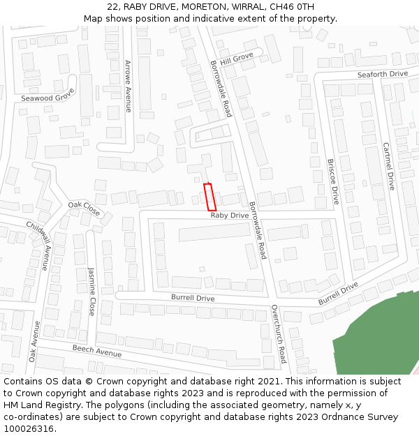 22, RABY DRIVE, MORETON, WIRRAL, CH46 0TH: Location map and indicative extent of plot