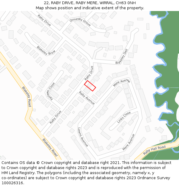 22, RABY DRIVE, RABY MERE, WIRRAL, CH63 0NH: Location map and indicative extent of plot