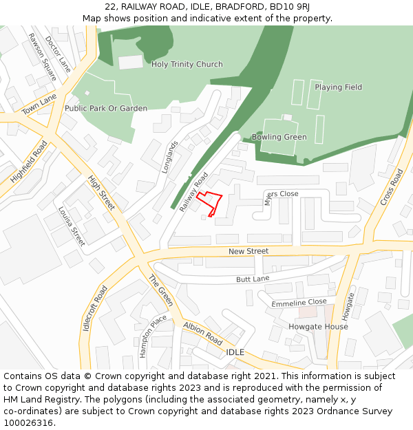 22, RAILWAY ROAD, IDLE, BRADFORD, BD10 9RJ: Location map and indicative extent of plot