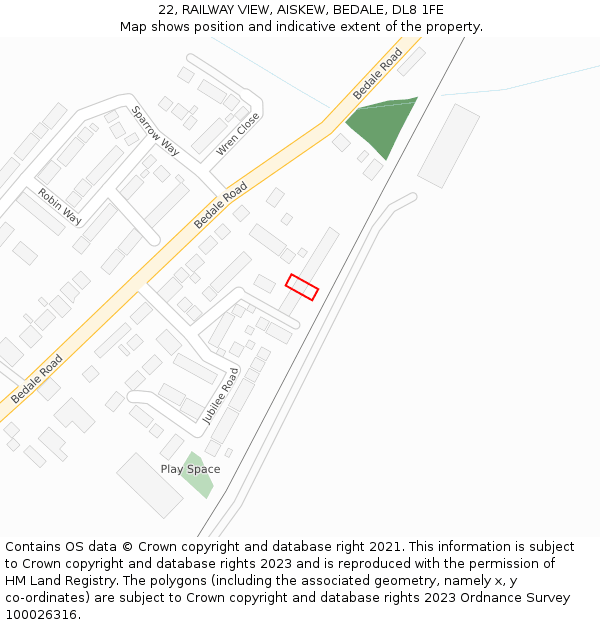 22, RAILWAY VIEW, AISKEW, BEDALE, DL8 1FE: Location map and indicative extent of plot