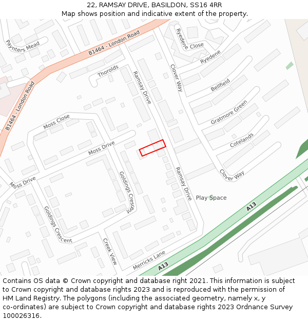 22, RAMSAY DRIVE, BASILDON, SS16 4RR: Location map and indicative extent of plot