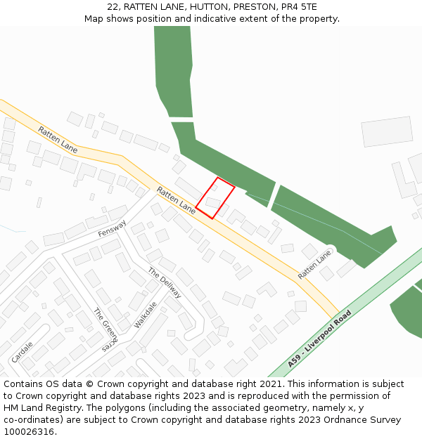 22, RATTEN LANE, HUTTON, PRESTON, PR4 5TE: Location map and indicative extent of plot