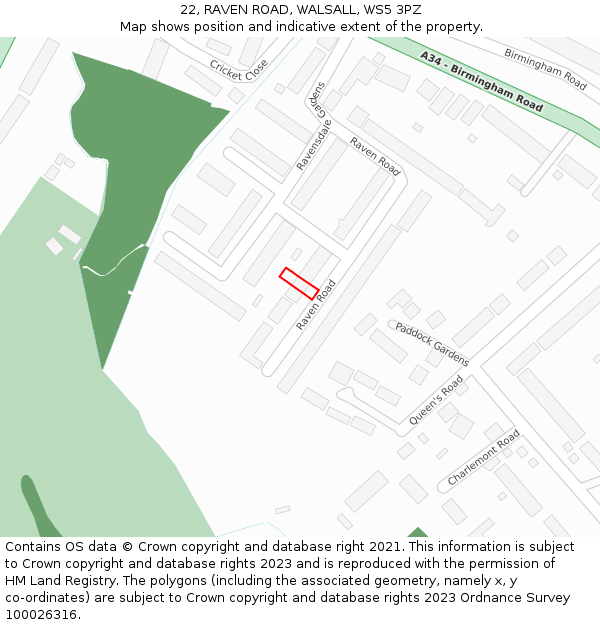 22, RAVEN ROAD, WALSALL, WS5 3PZ: Location map and indicative extent of plot