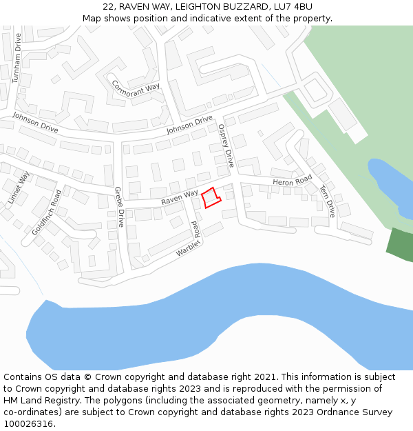 22, RAVEN WAY, LEIGHTON BUZZARD, LU7 4BU: Location map and indicative extent of plot