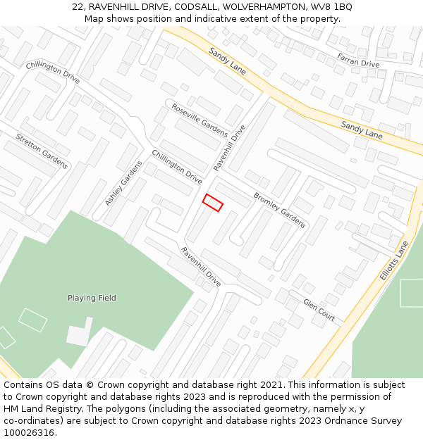 22, RAVENHILL DRIVE, CODSALL, WOLVERHAMPTON, WV8 1BQ: Location map and indicative extent of plot