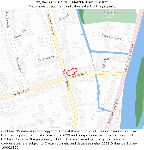 22, RAY PARK AVENUE, MAIDENHEAD, SL6 8DY: Location map and indicative extent of plot