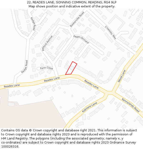 22, READES LANE, SONNING COMMON, READING, RG4 9LP: Location map and indicative extent of plot