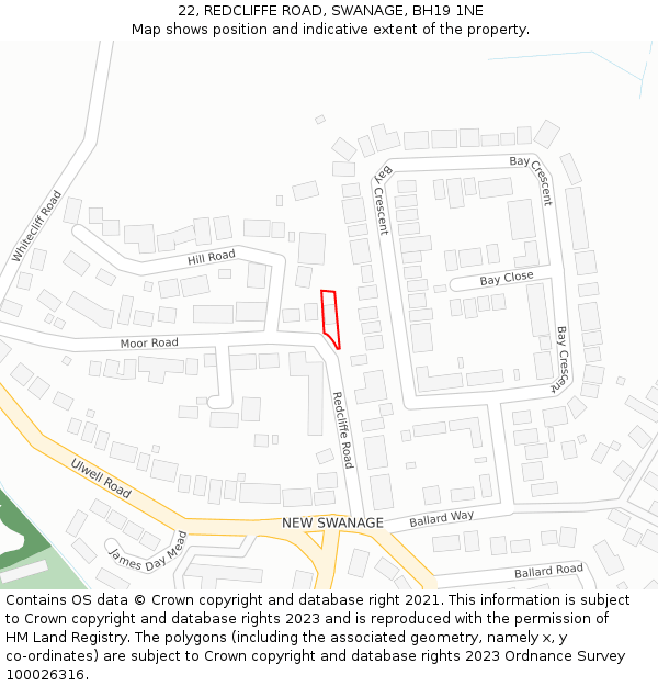 22, REDCLIFFE ROAD, SWANAGE, BH19 1NE: Location map and indicative extent of plot