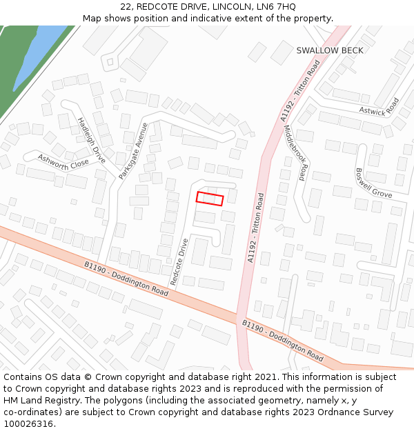 22, REDCOTE DRIVE, LINCOLN, LN6 7HQ: Location map and indicative extent of plot