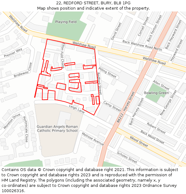 22, REDFORD STREET, BURY, BL8 1PG: Location map and indicative extent of plot