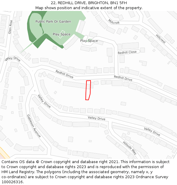 22, REDHILL DRIVE, BRIGHTON, BN1 5FH: Location map and indicative extent of plot