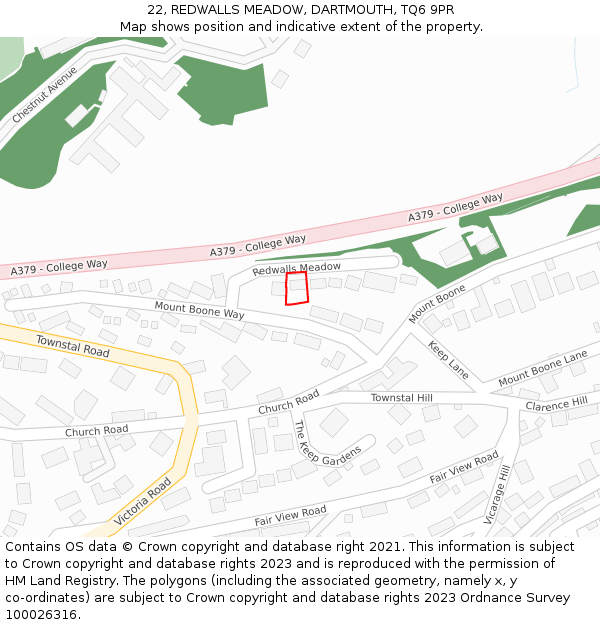 22, REDWALLS MEADOW, DARTMOUTH, TQ6 9PR: Location map and indicative extent of plot