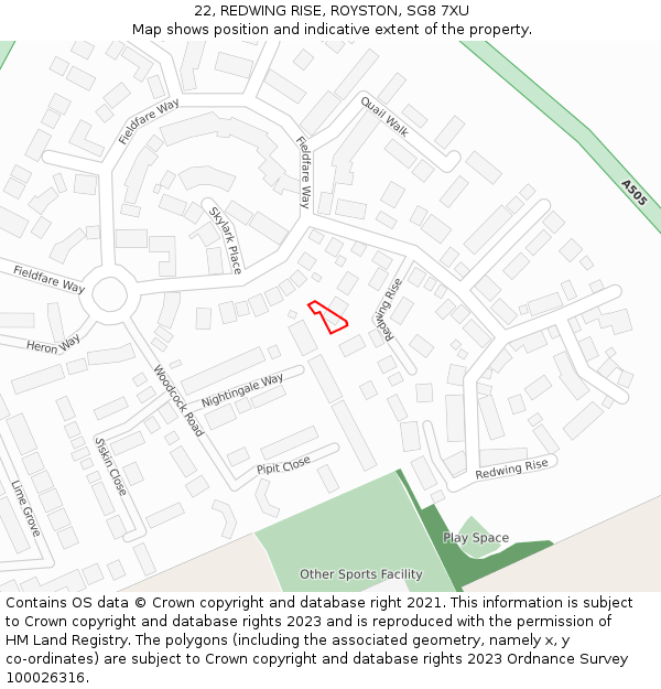 22, REDWING RISE, ROYSTON, SG8 7XU: Location map and indicative extent of plot