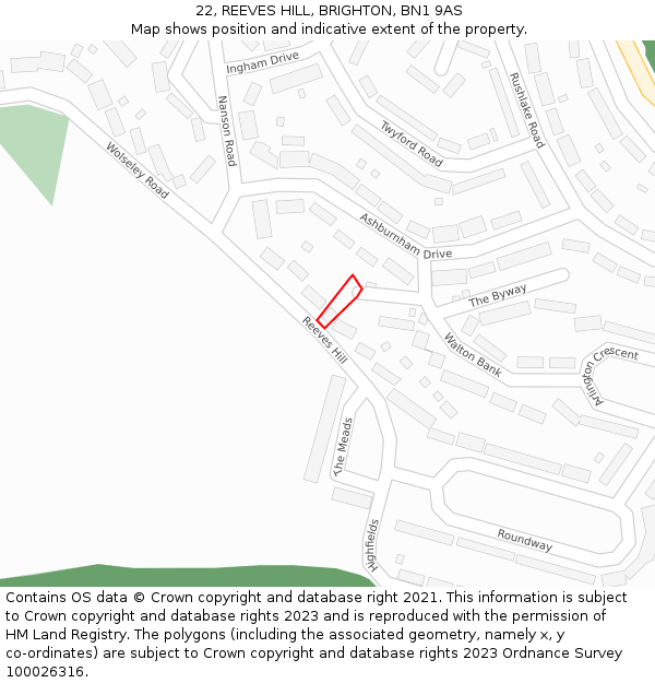 22, REEVES HILL, BRIGHTON, BN1 9AS: Location map and indicative extent of plot