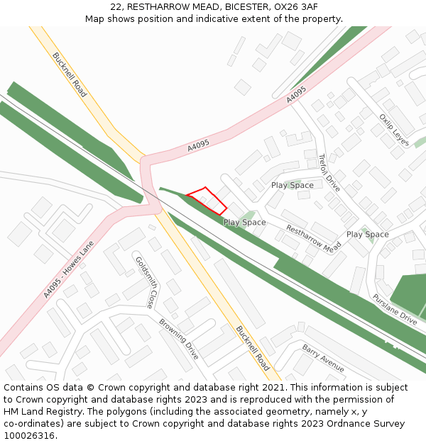 22, RESTHARROW MEAD, BICESTER, OX26 3AF: Location map and indicative extent of plot