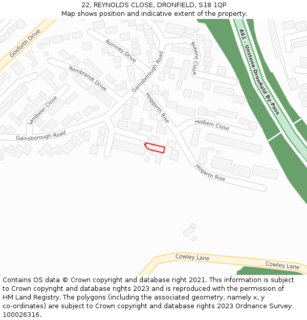 22, REYNOLDS CLOSE, DRONFIELD, S18 1QP: Location map and indicative extent of plot