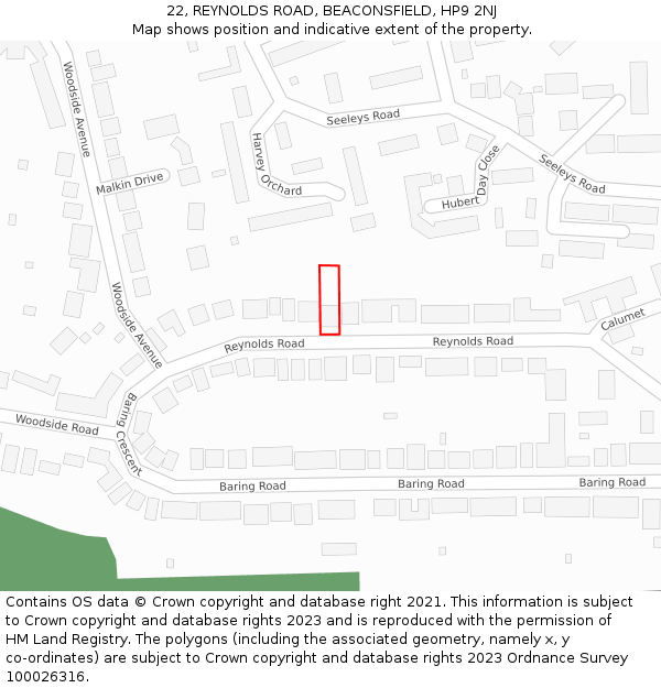 22, REYNOLDS ROAD, BEACONSFIELD, HP9 2NJ: Location map and indicative extent of plot