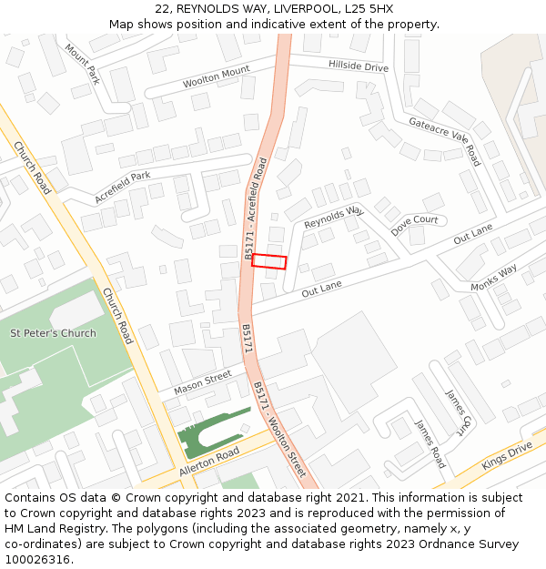 22, REYNOLDS WAY, LIVERPOOL, L25 5HX: Location map and indicative extent of plot