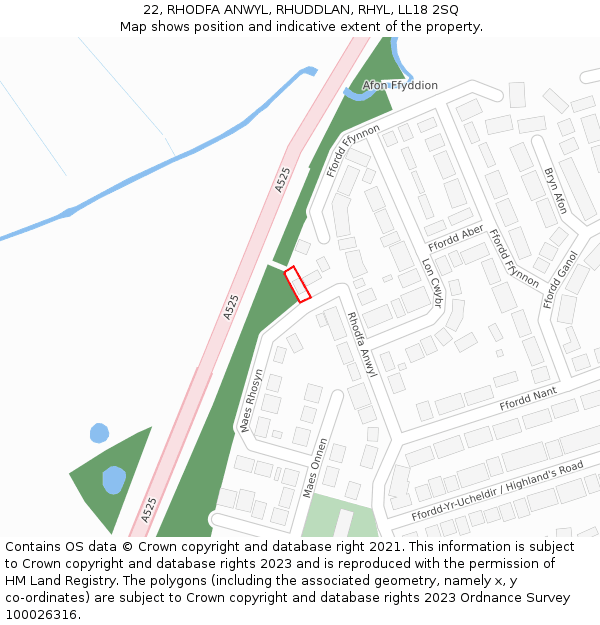 22, RHODFA ANWYL, RHUDDLAN, RHYL, LL18 2SQ: Location map and indicative extent of plot