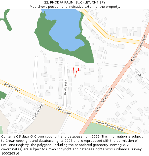 22, RHODFA PALIN, BUCKLEY, CH7 3PY: Location map and indicative extent of plot