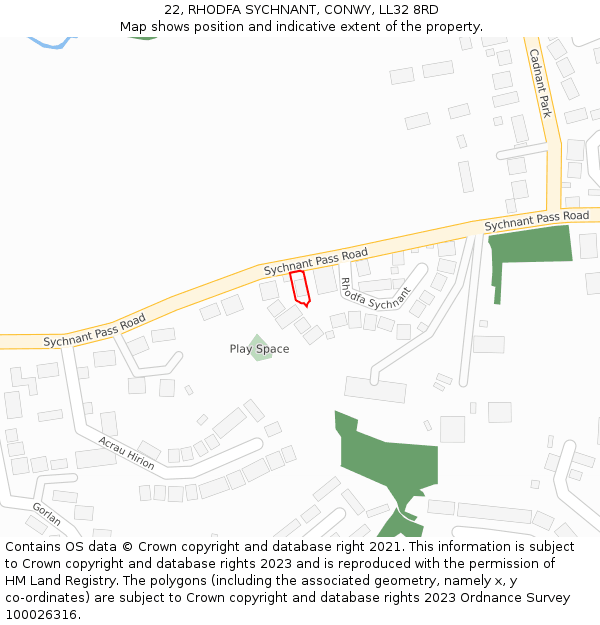 22, RHODFA SYCHNANT, CONWY, LL32 8RD: Location map and indicative extent of plot