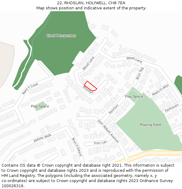 22, RHOSLAN, HOLYWELL, CH8 7EA: Location map and indicative extent of plot